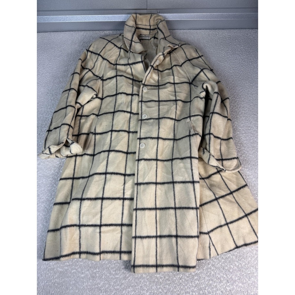 Vintage Jonathan Michael Wool Coat Womens XLarge White Check Button Front Long
